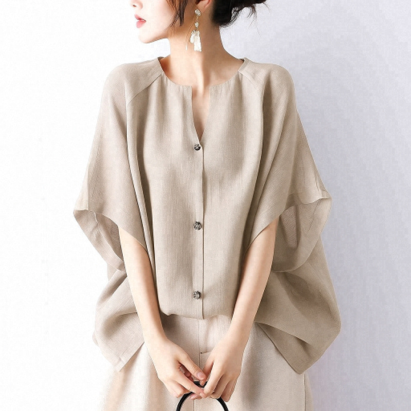 $75件。2件起$65件。✨ 日系氣質・棉麻寬鬆遮肉上衣 ✨