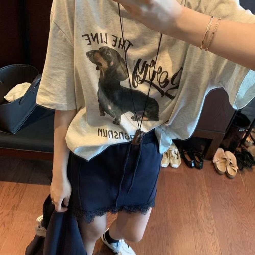 TP584小狗复古印花上衣