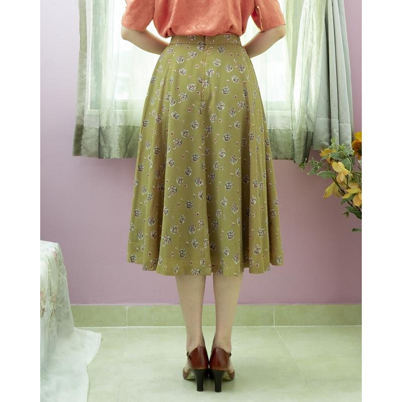 Vintage Japanese Bouquet Pattern Summer 8-Panel Swing Skirt - Waist 26~28" (MT1606-56)
