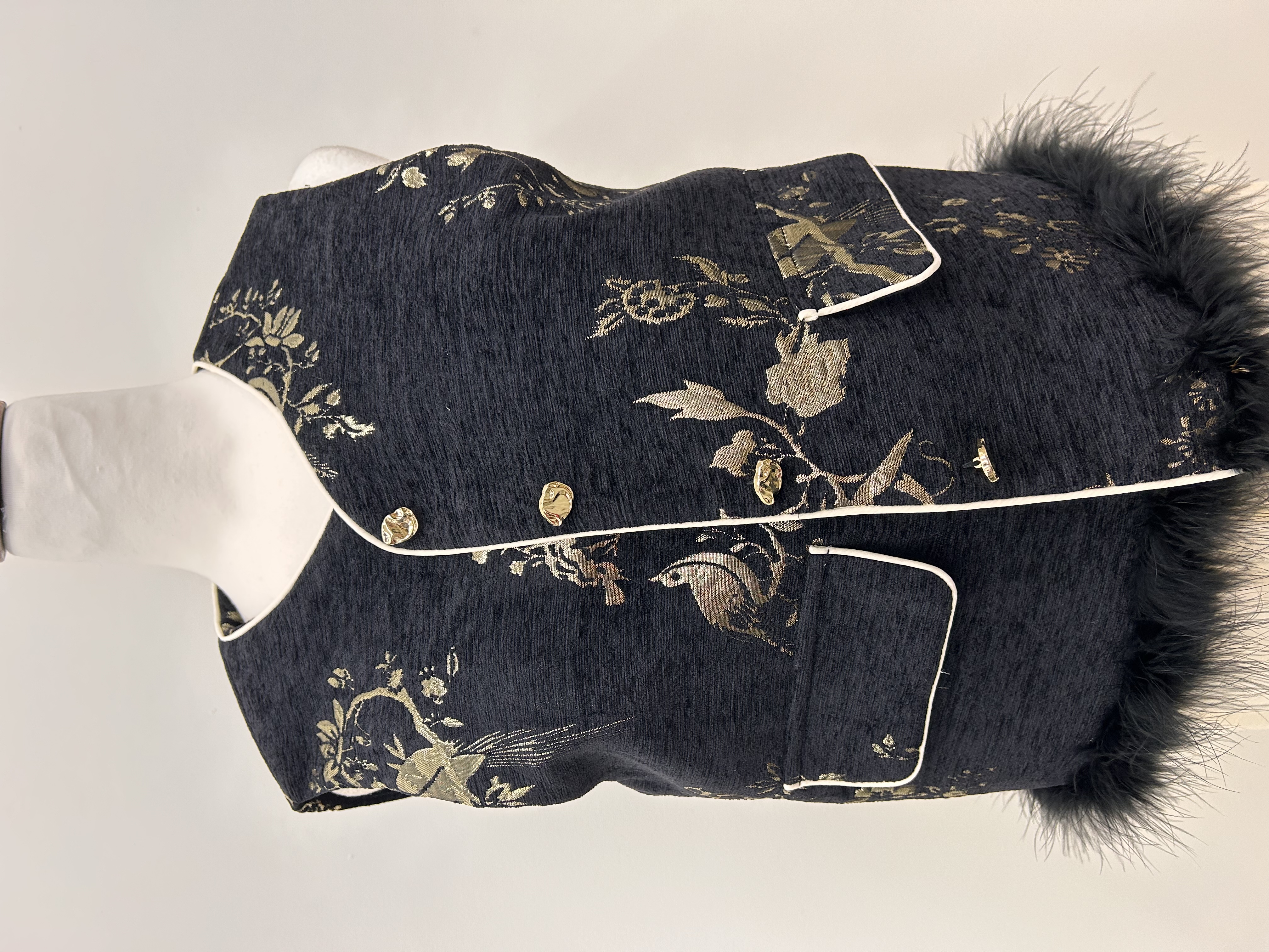 559.WB Embroidered Golden Floral & Bird ST Vest