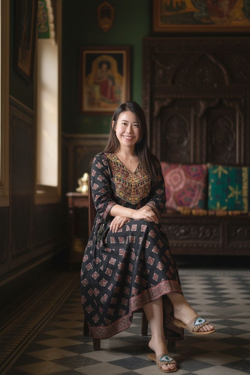 Black V-Neck Emb. 4-Rope Mirror OP 49" #1496