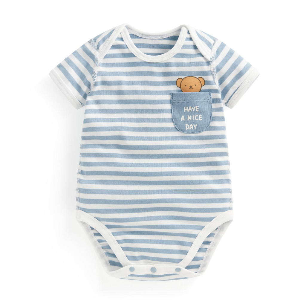 ☀️代購預訂 台灣直送☀️Miffy & Boris系列純棉人物印花條紋口袋短袖包屁衣