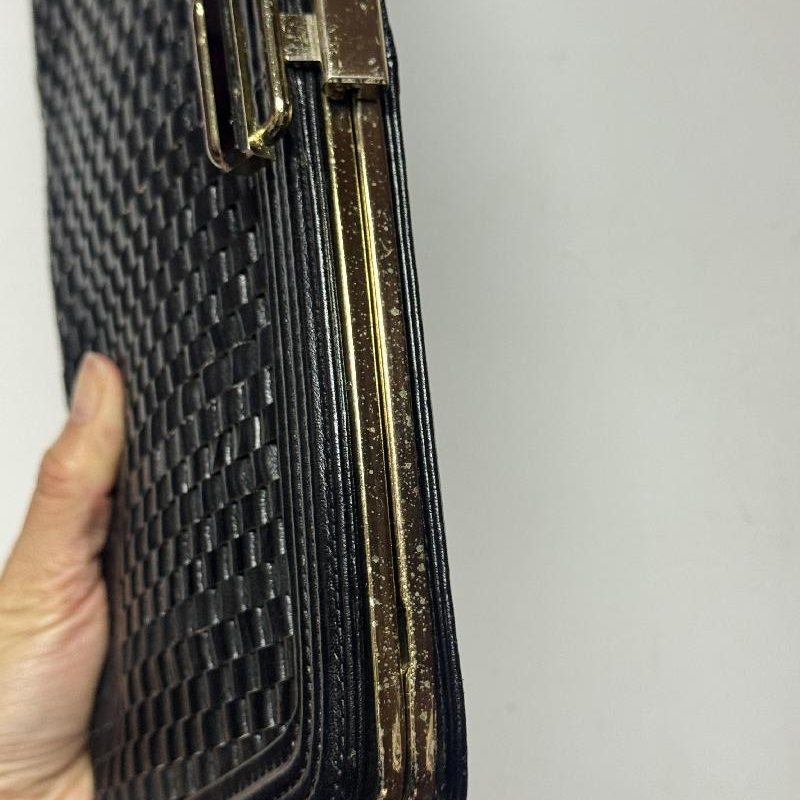 Vintage Black Weaving Leather Strips Two-Way Clutch/Shoulder Bag from Japan (MT1628)