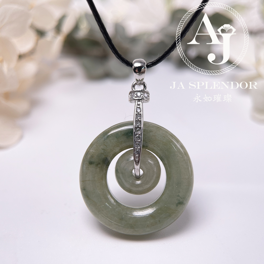 JN-2277 天然翡翠A玉 飄綠子母甜甜圈平安扣吊墜