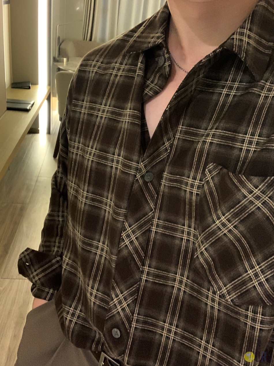 【100%保證韓國直送】日常經典磨毛純棉半寬鬆格紋襯衫 [4 color] RL114803