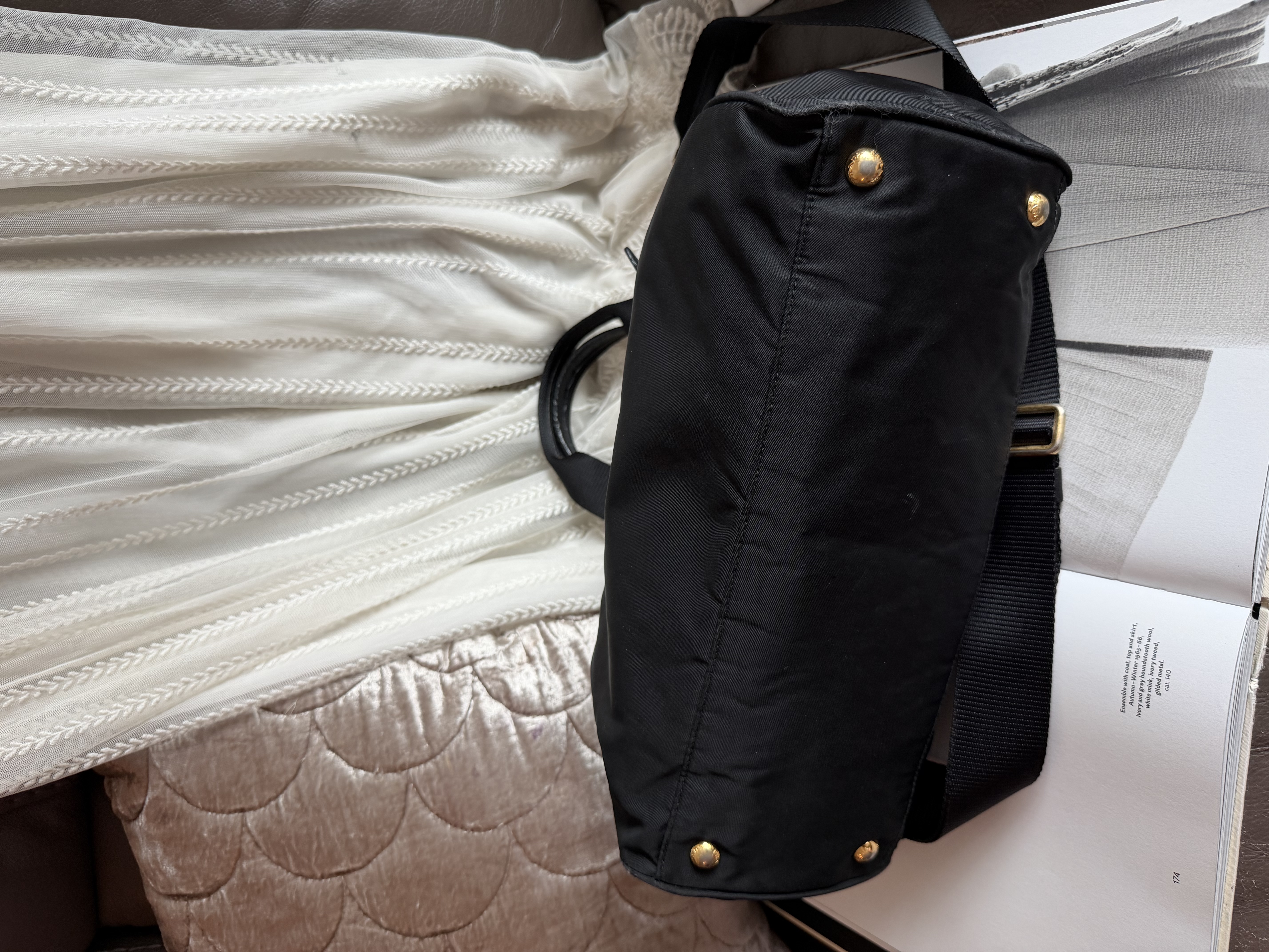 prada黑色 black re nylon bag with original strap