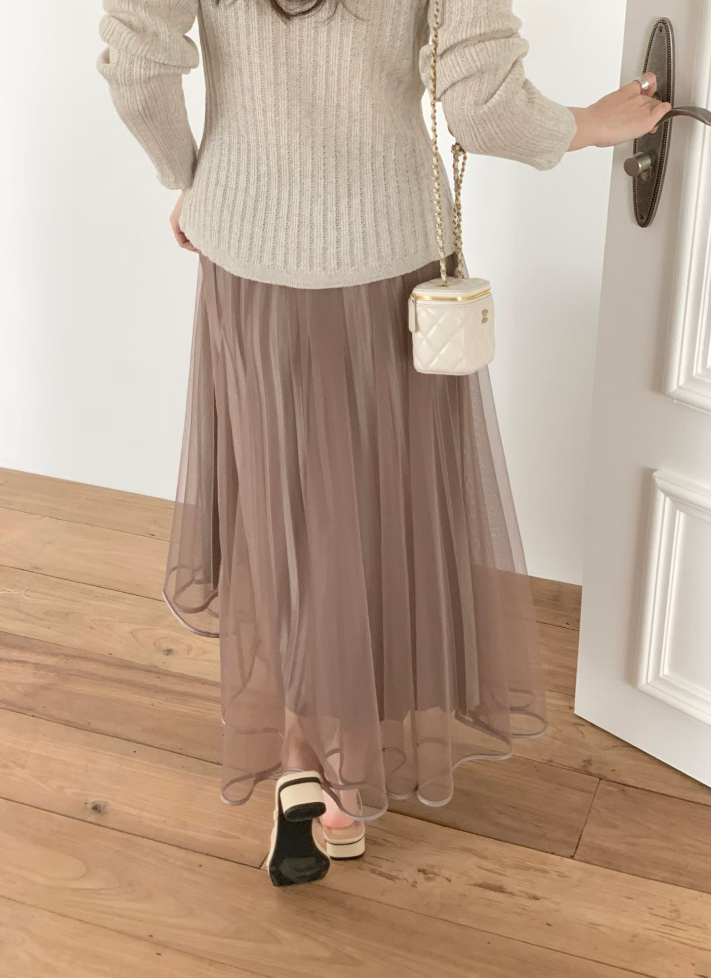 CT16 浪漫雙面網紗百摺長裙