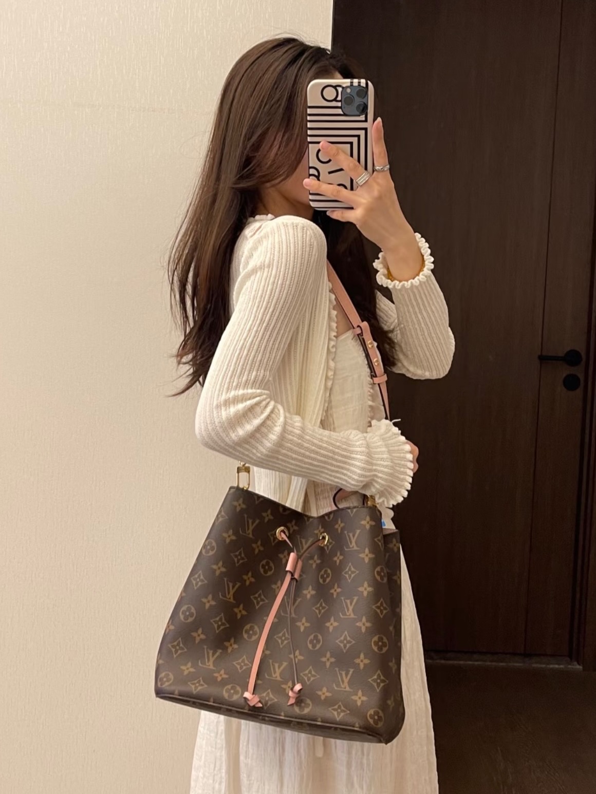 Lv👜 PRE OWNED 🛍️經典老花拼粉紅色 NeoNoe MM水桶包🤎