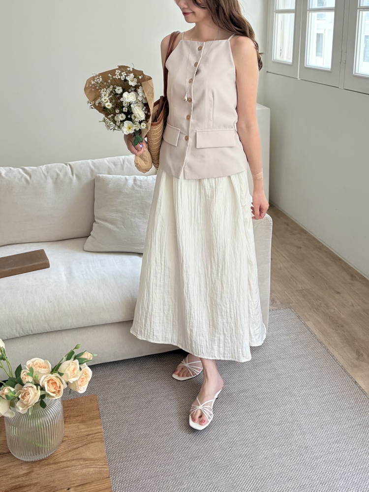 French Muse Vest Dress (Beige)
