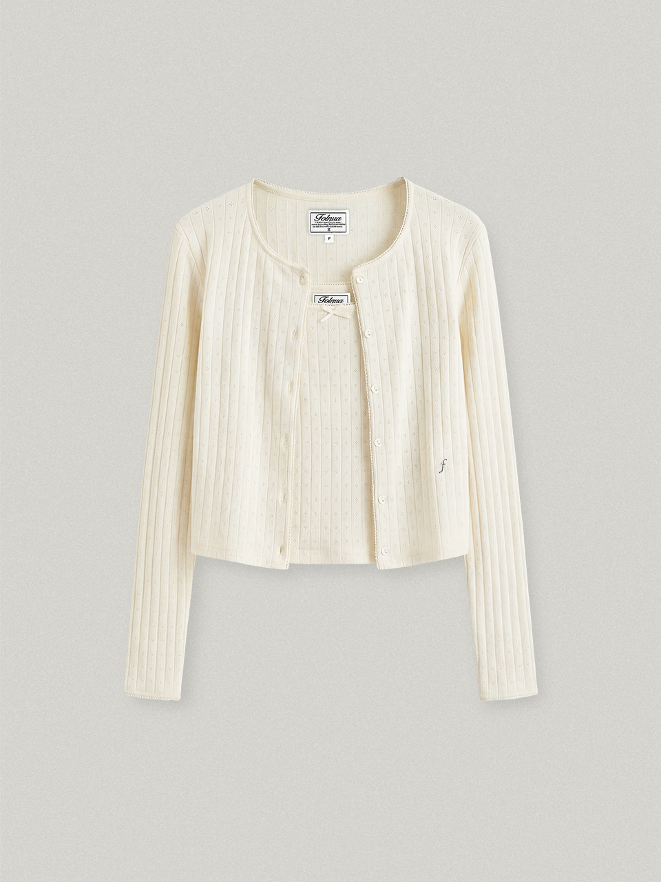 COQUETTE EYELET CARDIGAN SET (Cream/ Gray/ Blue)