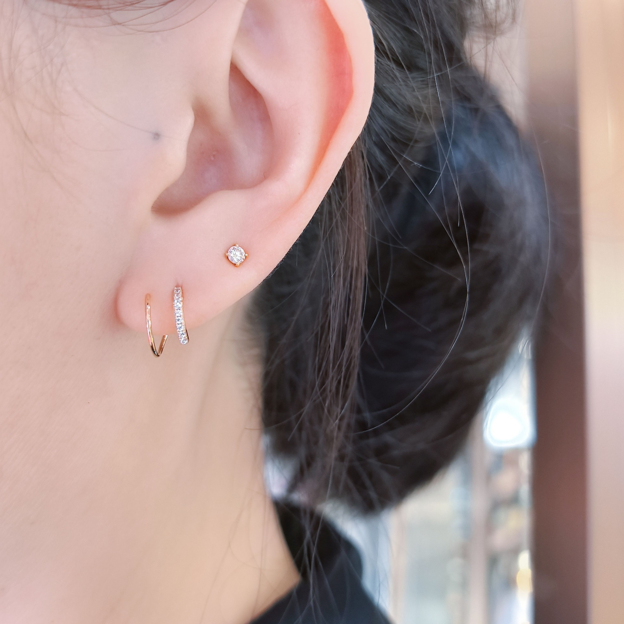 18k玫瑰金 簡約雙層耳釘/耳圈