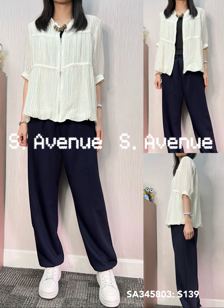 SA345803: 中袖壓撍布泡泡腳拉錬外套