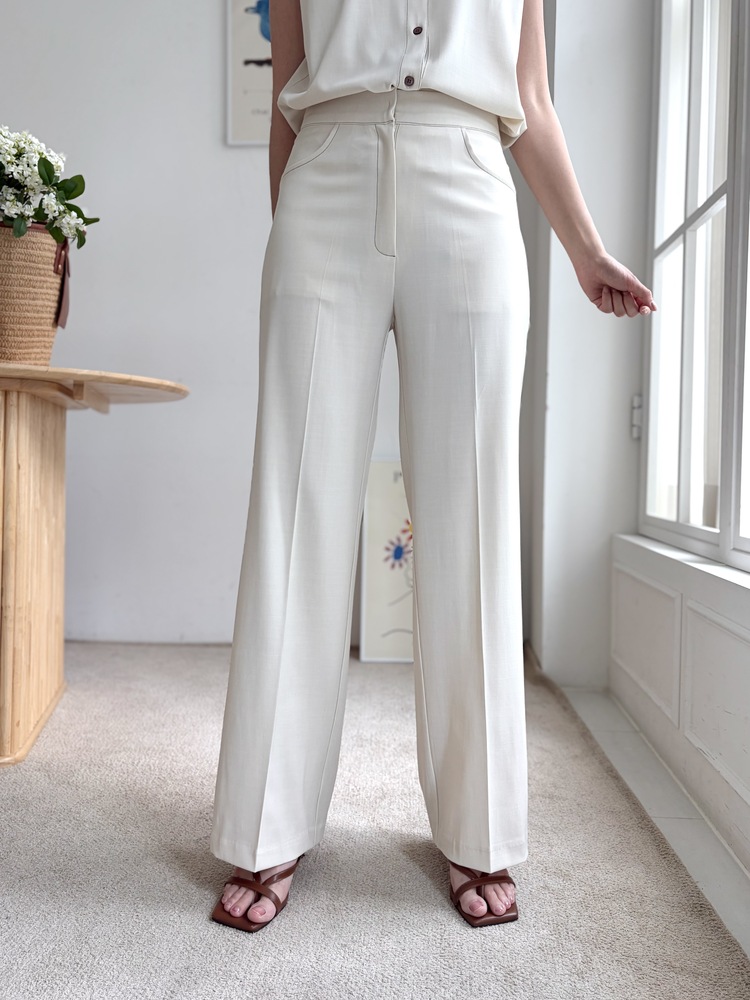 Topstitched Cooling Slacks (Ivory)