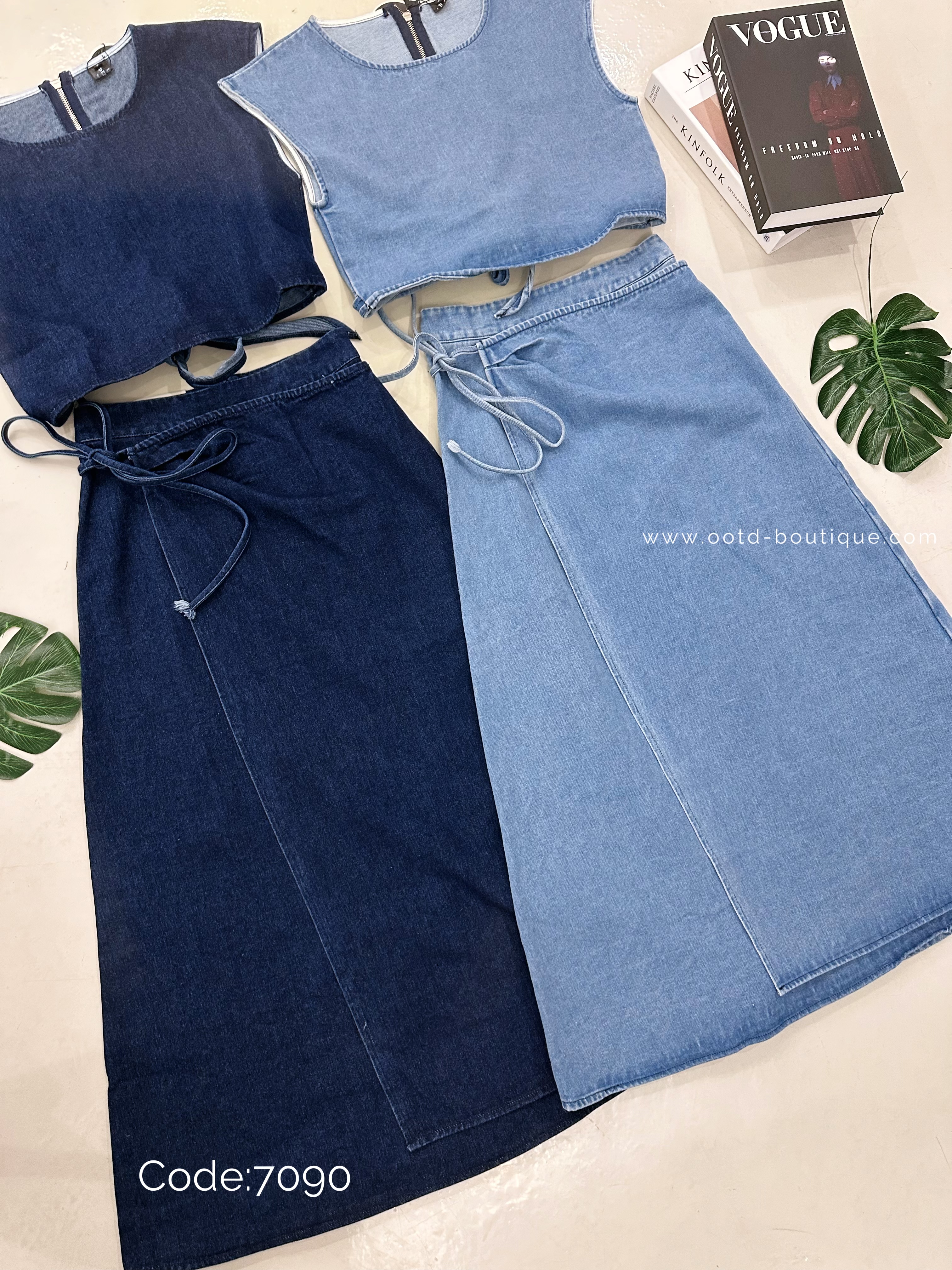 7090PRIUM JEANS DRESS SET 极简日系牛仔长裙套装