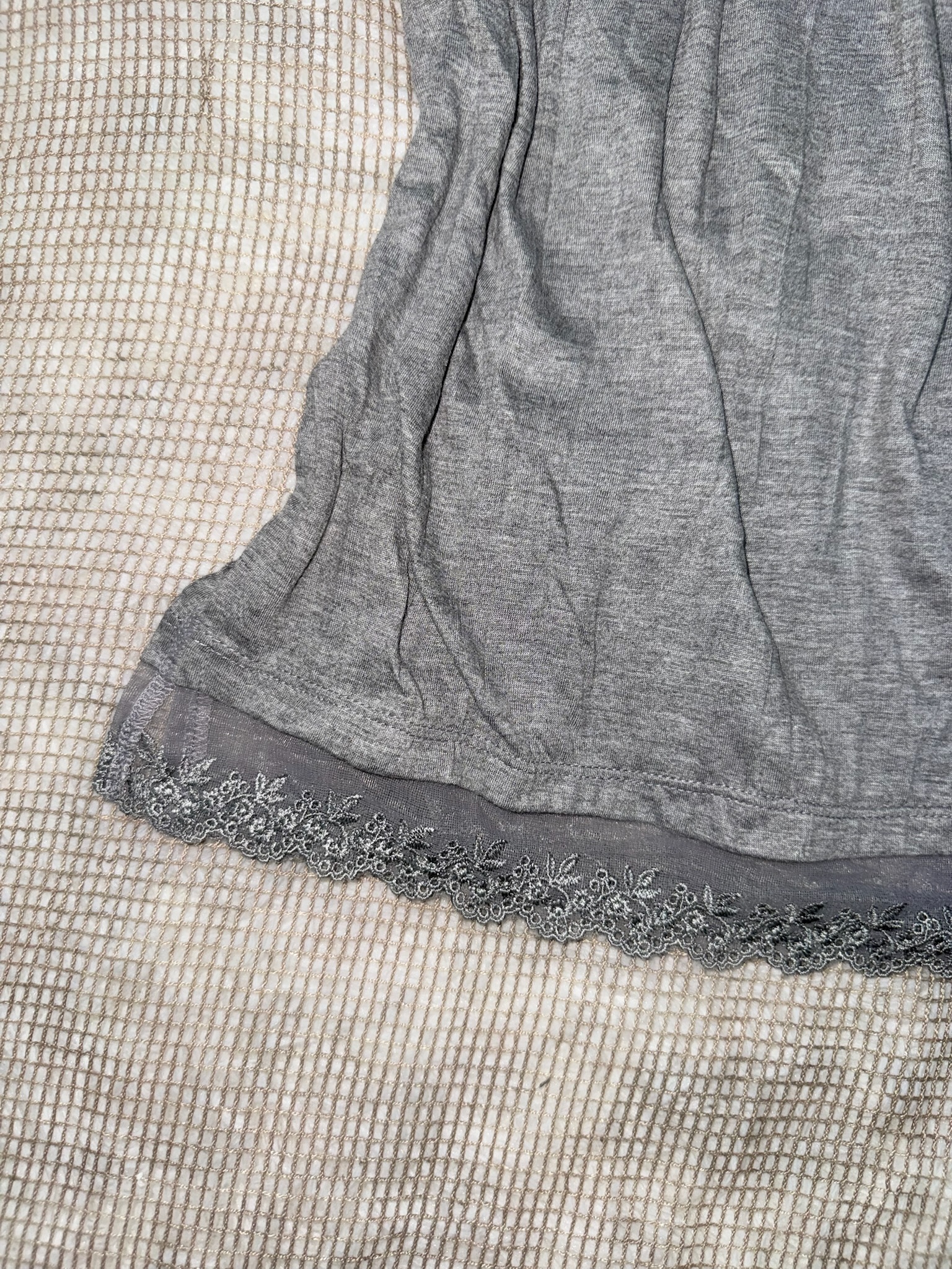 Heather Grey Spaghetti Strap Top with Lace Trim