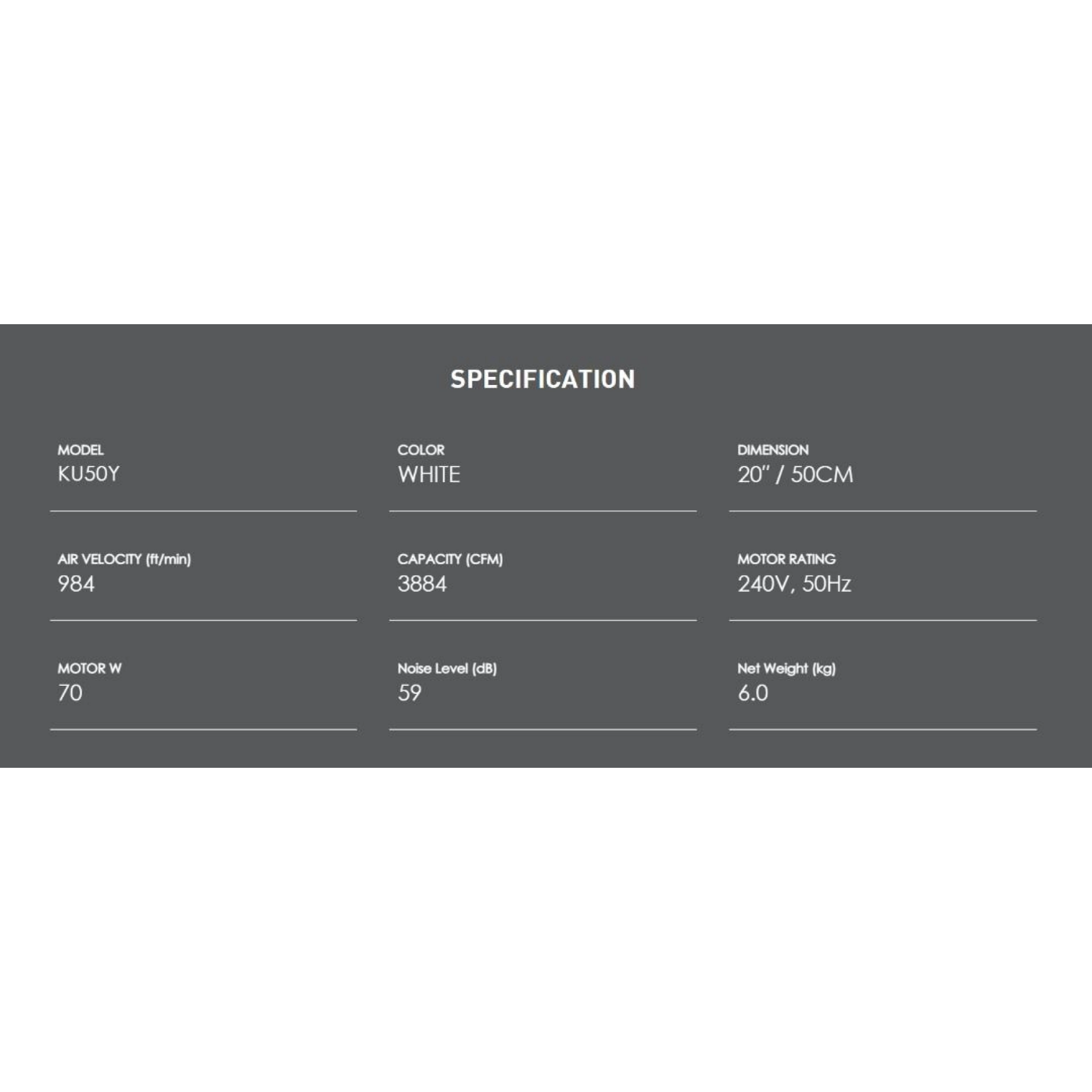 KDK 20" Industrial Wall Fan White (KU50Y-WT)