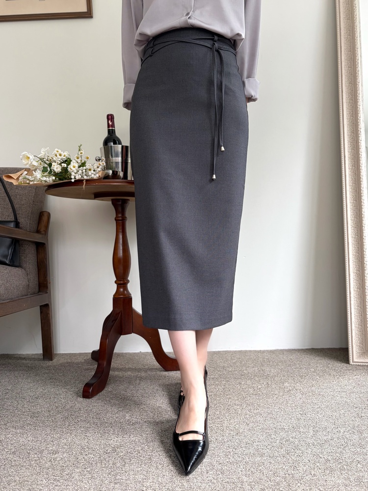 Double-Loop String Belt Skirt (Grey)