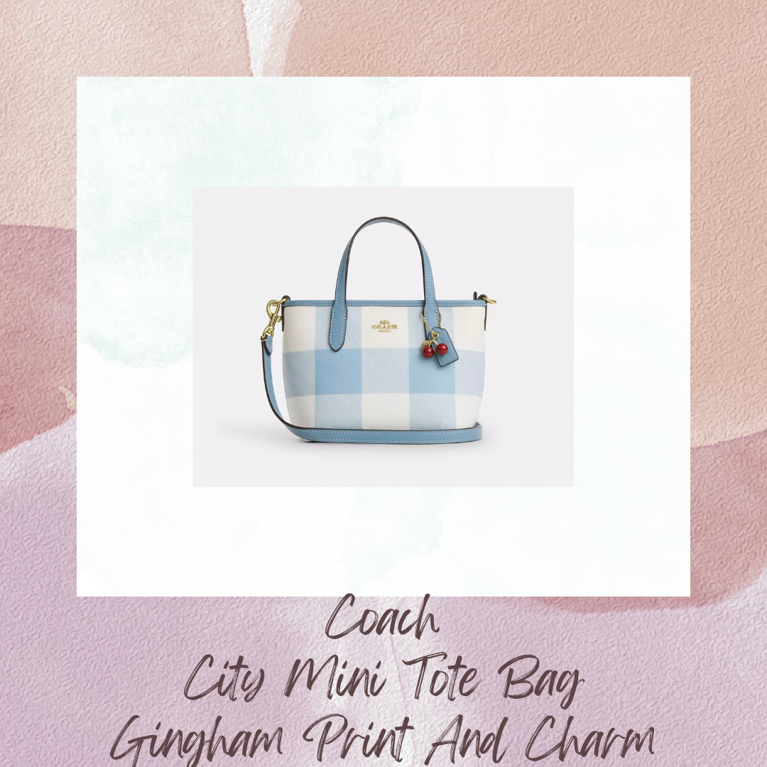 Coach City Mini Tote Bag Gingham Print And Charm (CEU32)