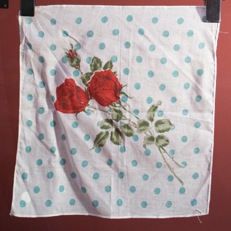 Vintage C.a. 1960s German "Peacock" Rose & Polka Dot Cotton Handkerchief - New Old Stock (EV387)