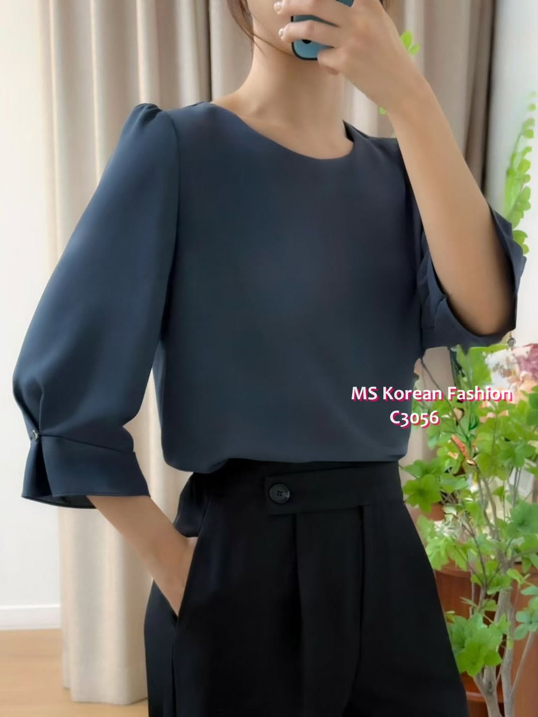 C3056 靚料皺摺袖top