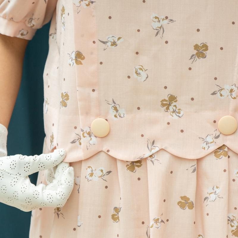 C.a. 1980s Japanese Ralph Baker Pale Pink Scattered Floral Pattern Faux Twin Set Dress (MT1608-67)