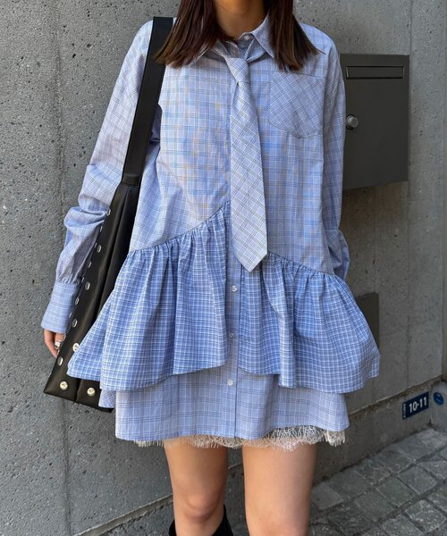 多層束腰襯衫裙【JT041】