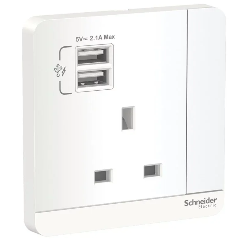 Schneider 施耐德 奐尚 13A單蘇有開關連USB 2.1A
