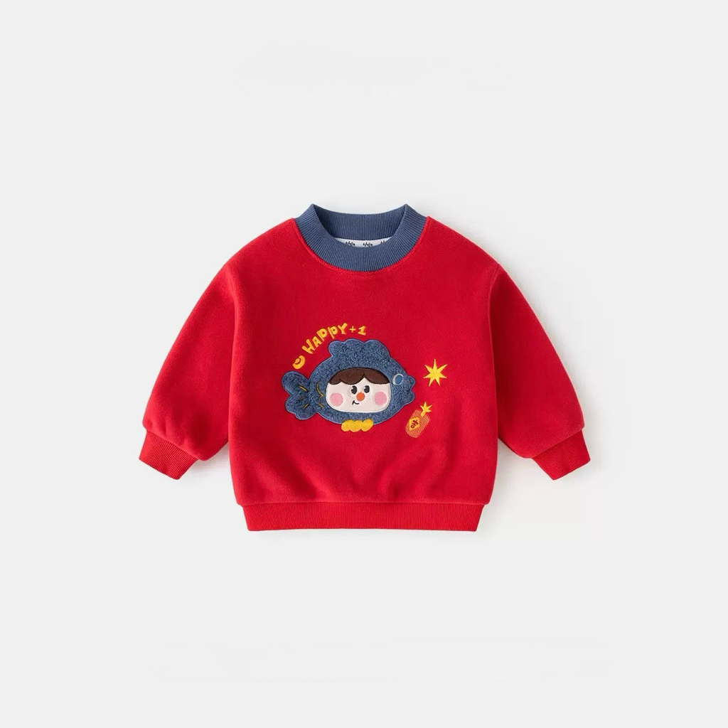 部分現貨🧨新年款預訂🧨兩色年年有魚卡通毛毛刺繡貼花抓絨衛衣