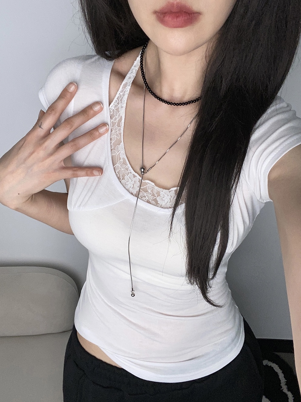 Lace-Trim Halter Layered Top