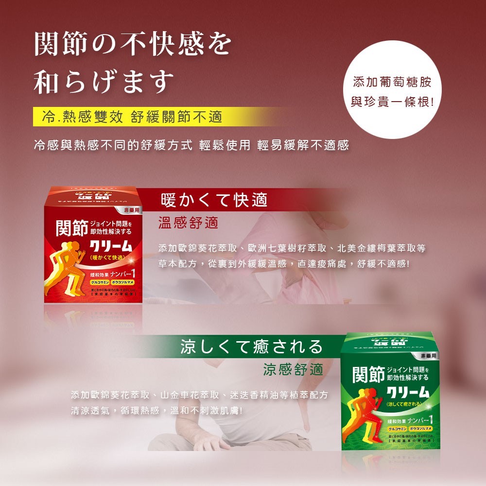 $65套, 2套起$55套,台灣捷固益關節霜50ml (涼感*1+溫感*1)