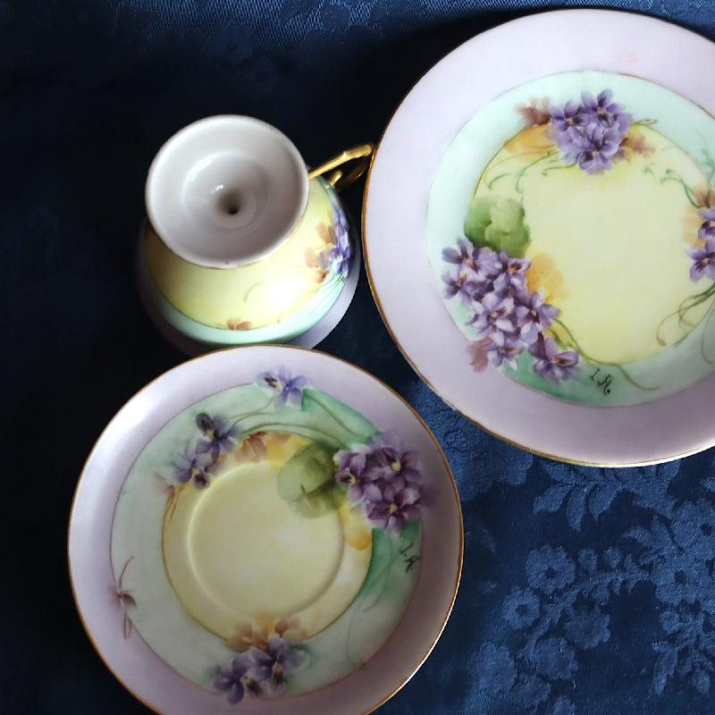 Antique/Vintage Artist Signed Hand paint Forget me Not Tea Set Trio - Possibly German Pre-1935 (MT1571)