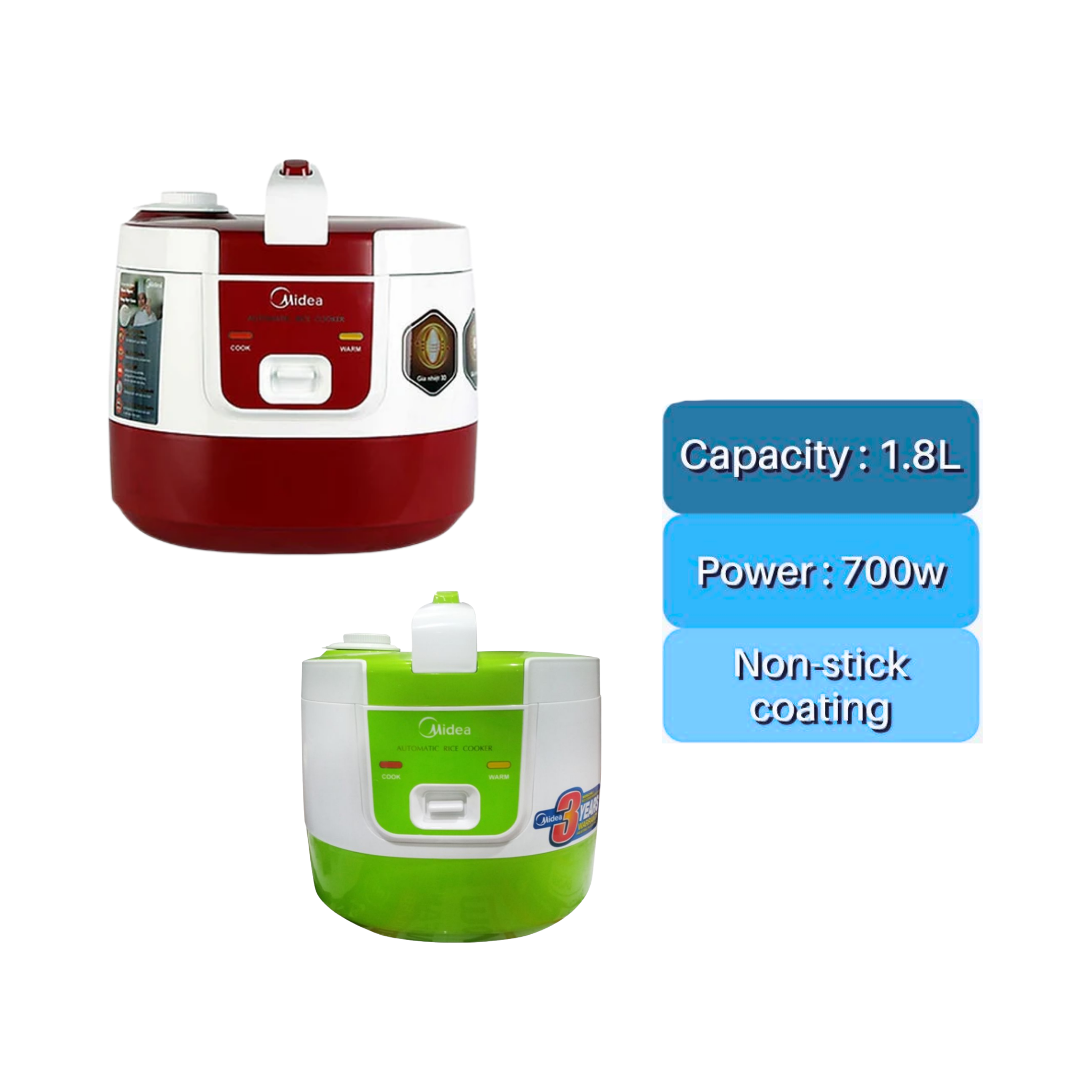 Midea 1.8L Rice Cooker 700W (Red) MR-SM1861-RD