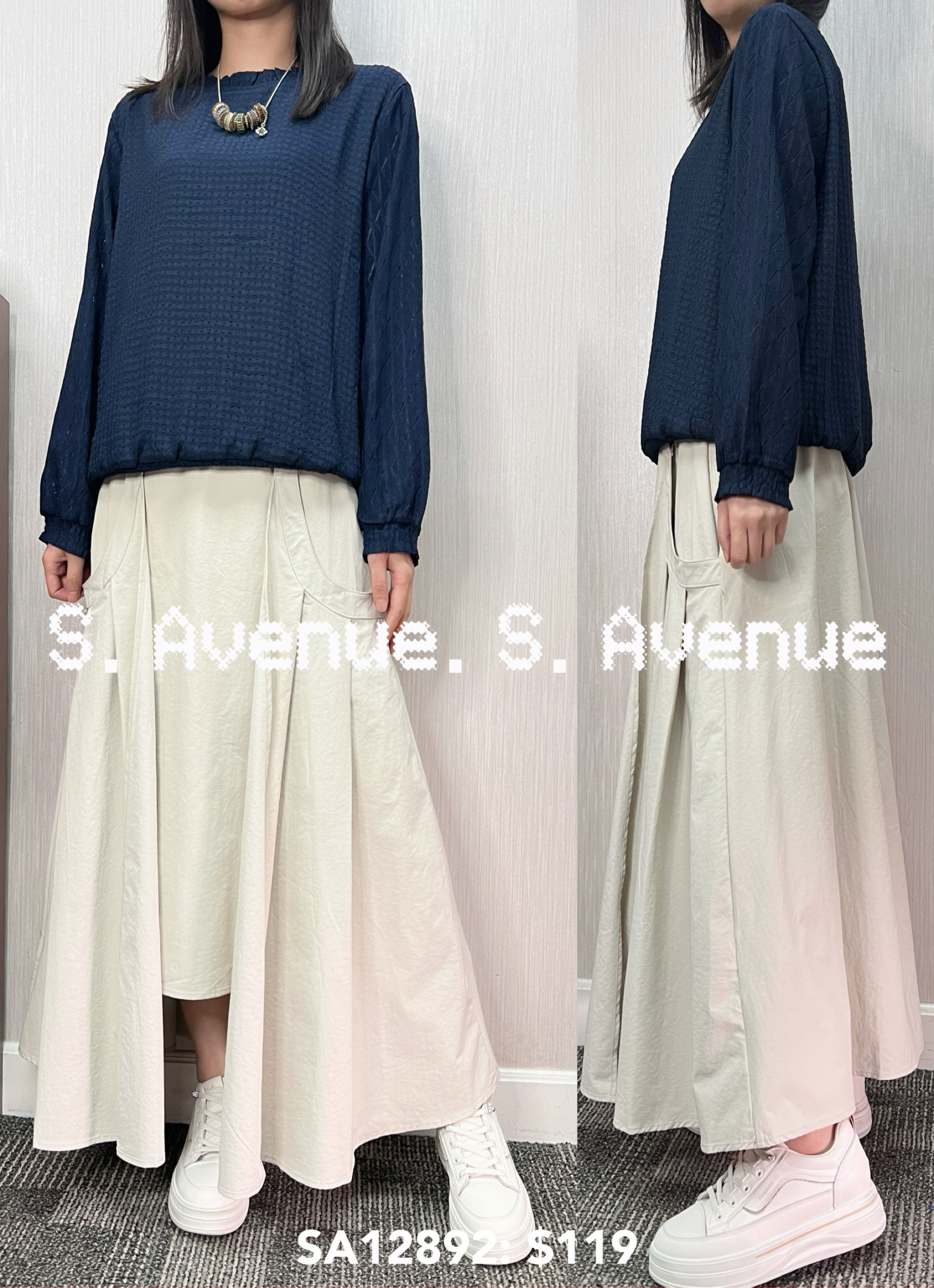 SA12892: 長袖花邊領下橡根top