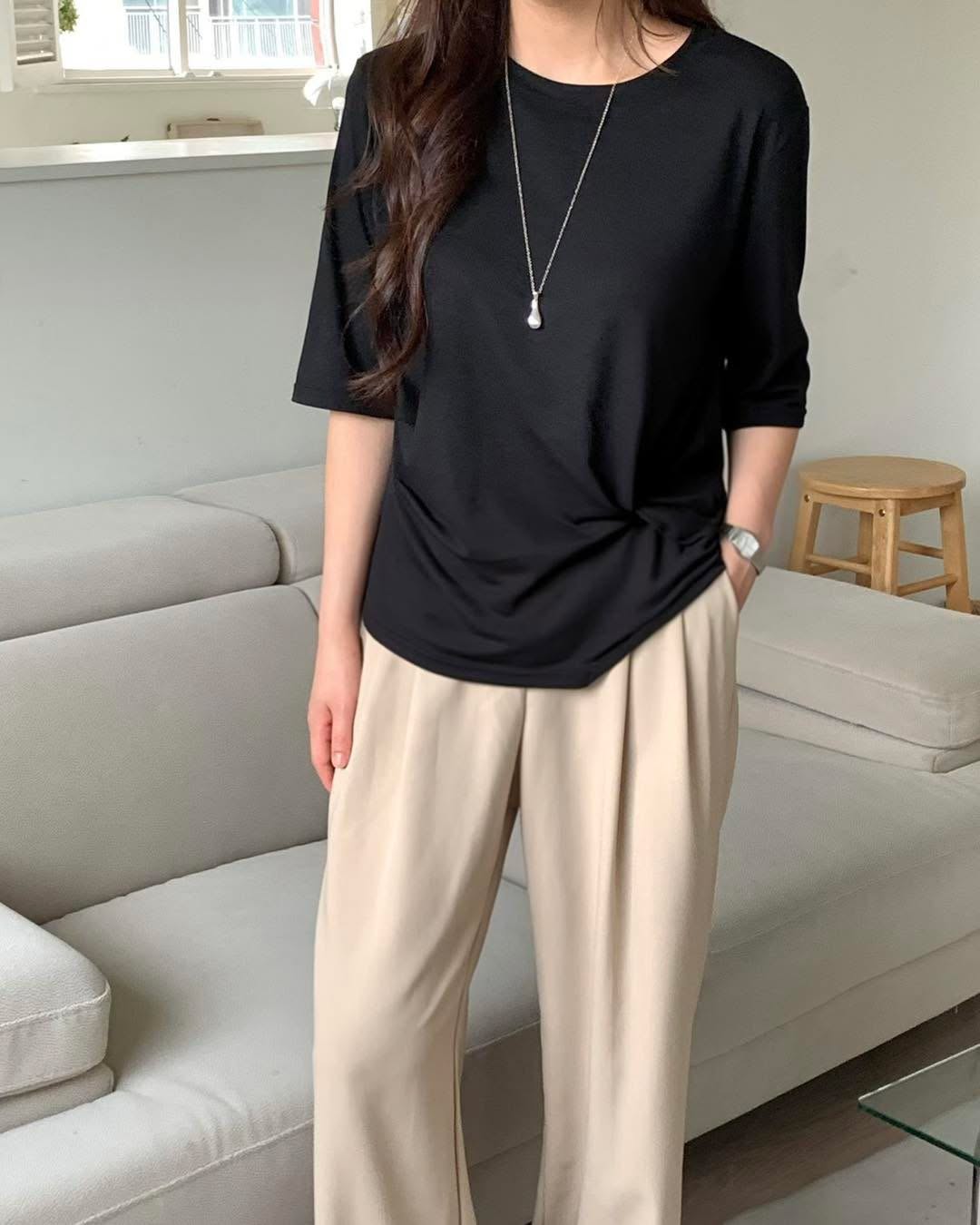 皺褶短袖 Tee