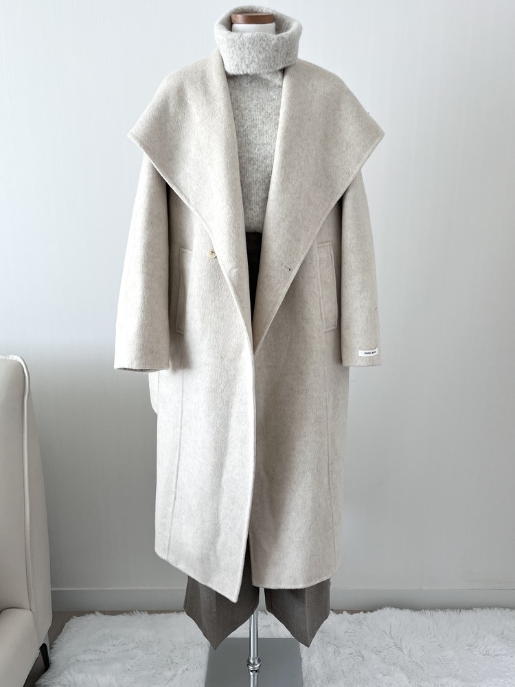 [70% Wool] Parisian Belted Wool Coat (Oat)