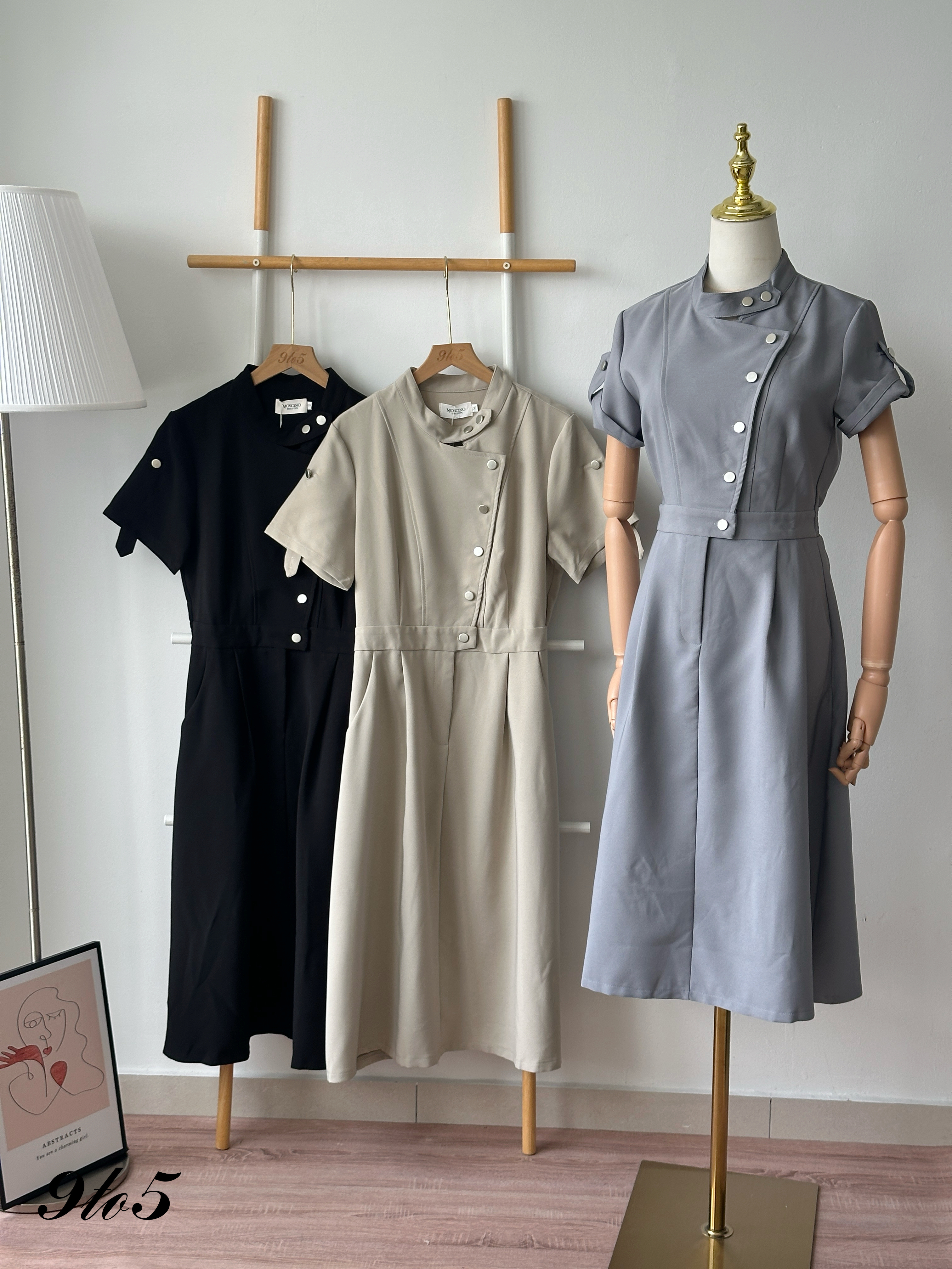 D2364 Stand Collar Dress - 3 Colors 