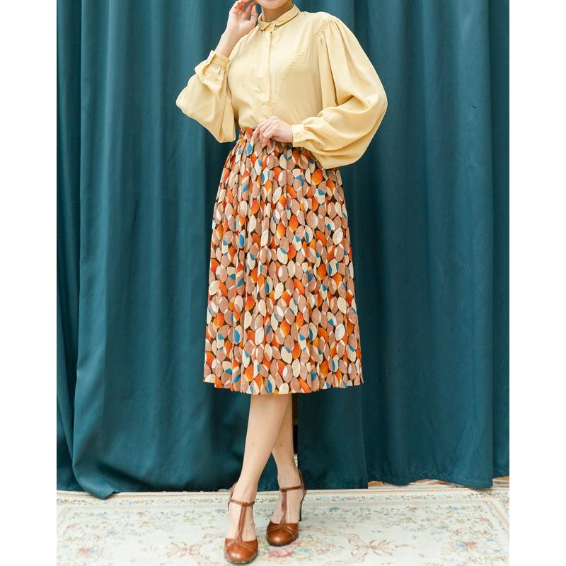 Vintage 1970s Abstract Leafy Pattern Autumn Tone Skirt - Waist 27~27.5" (MT1606-35)