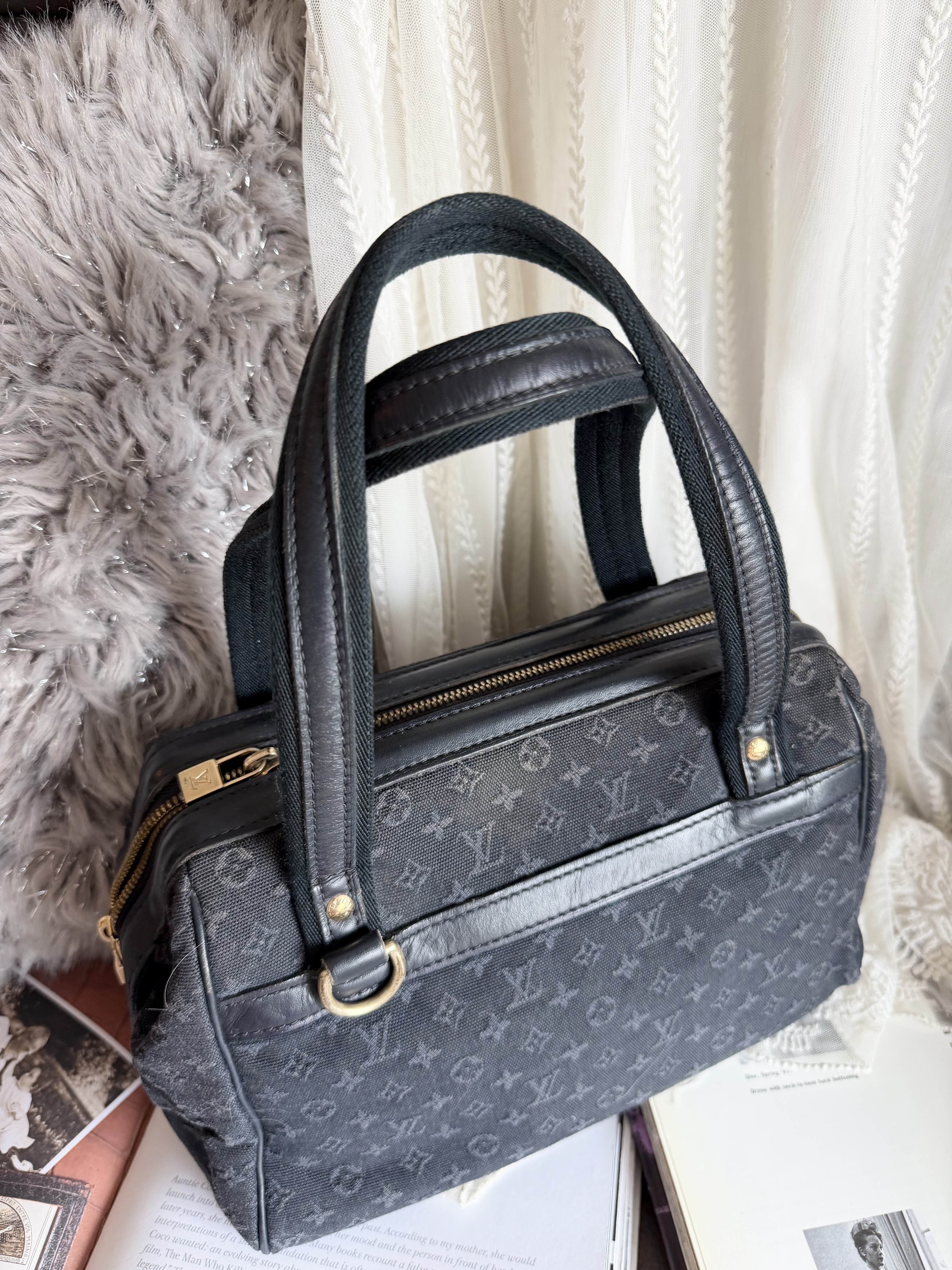 Vintage louis vuitton navy denim Monogram Mini Lin Josephine PM 