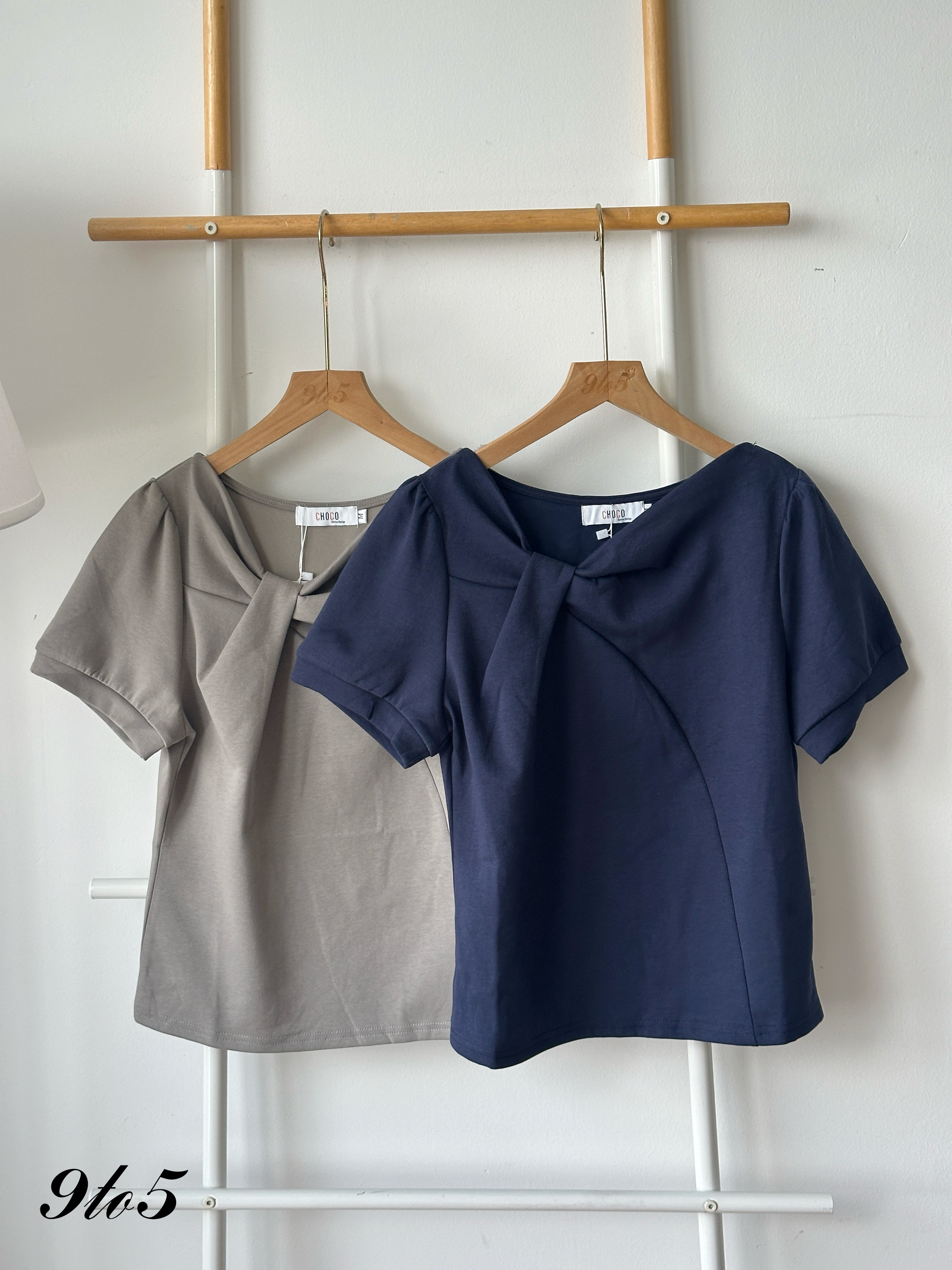 T4286 Puff Sleeve Knotted Top - 3 Colors 