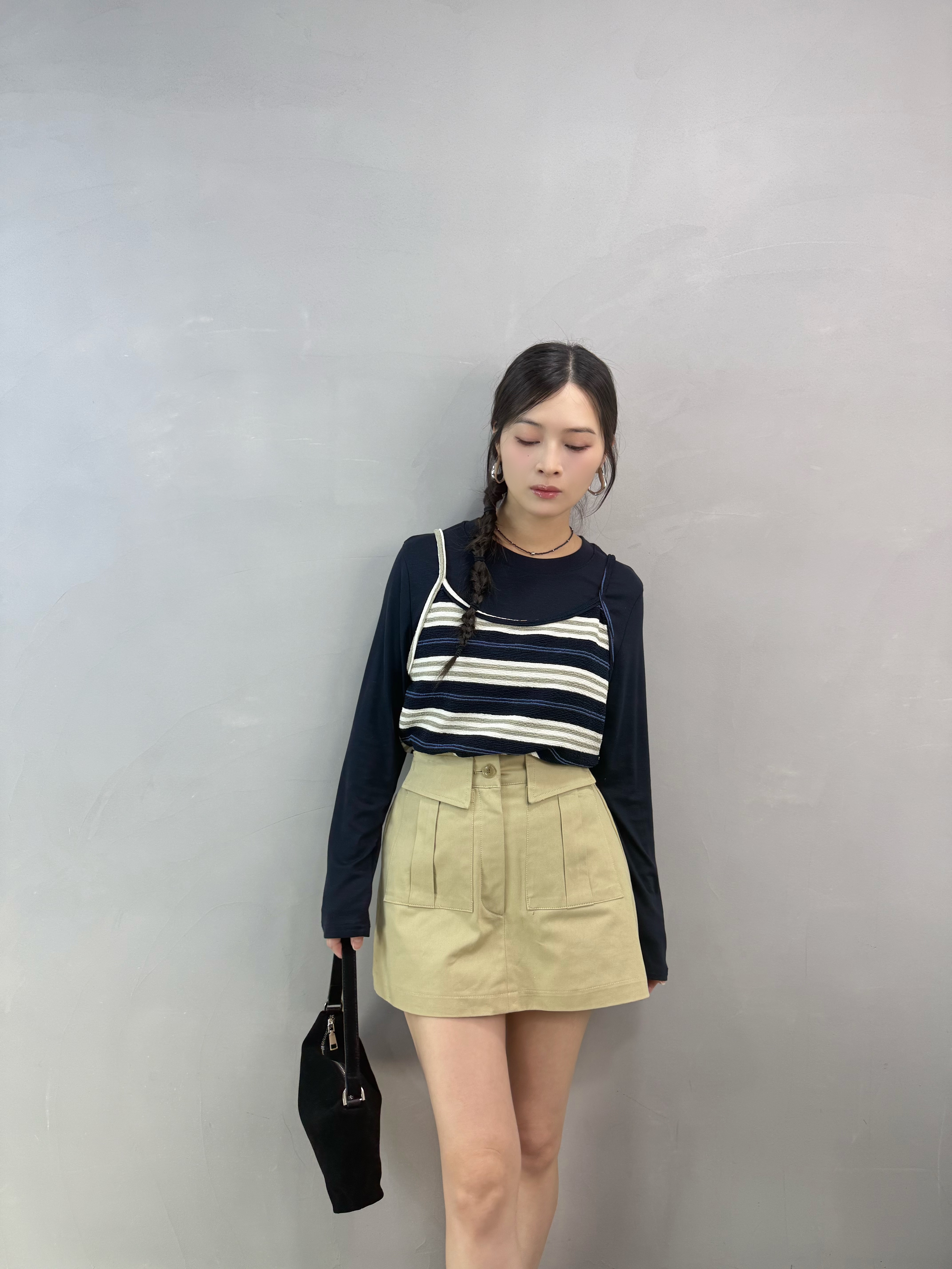 E12 拼色吊帶假兩件Top