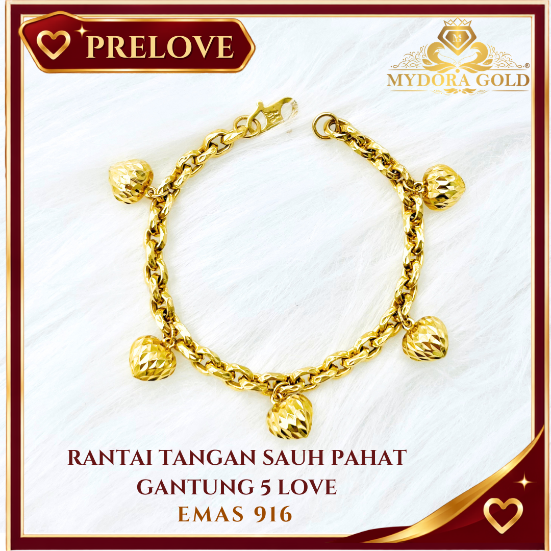 Pre-Loved: Rantai Tangan Sauh Pahat Gantung 5 Love l EMAS 916/22K