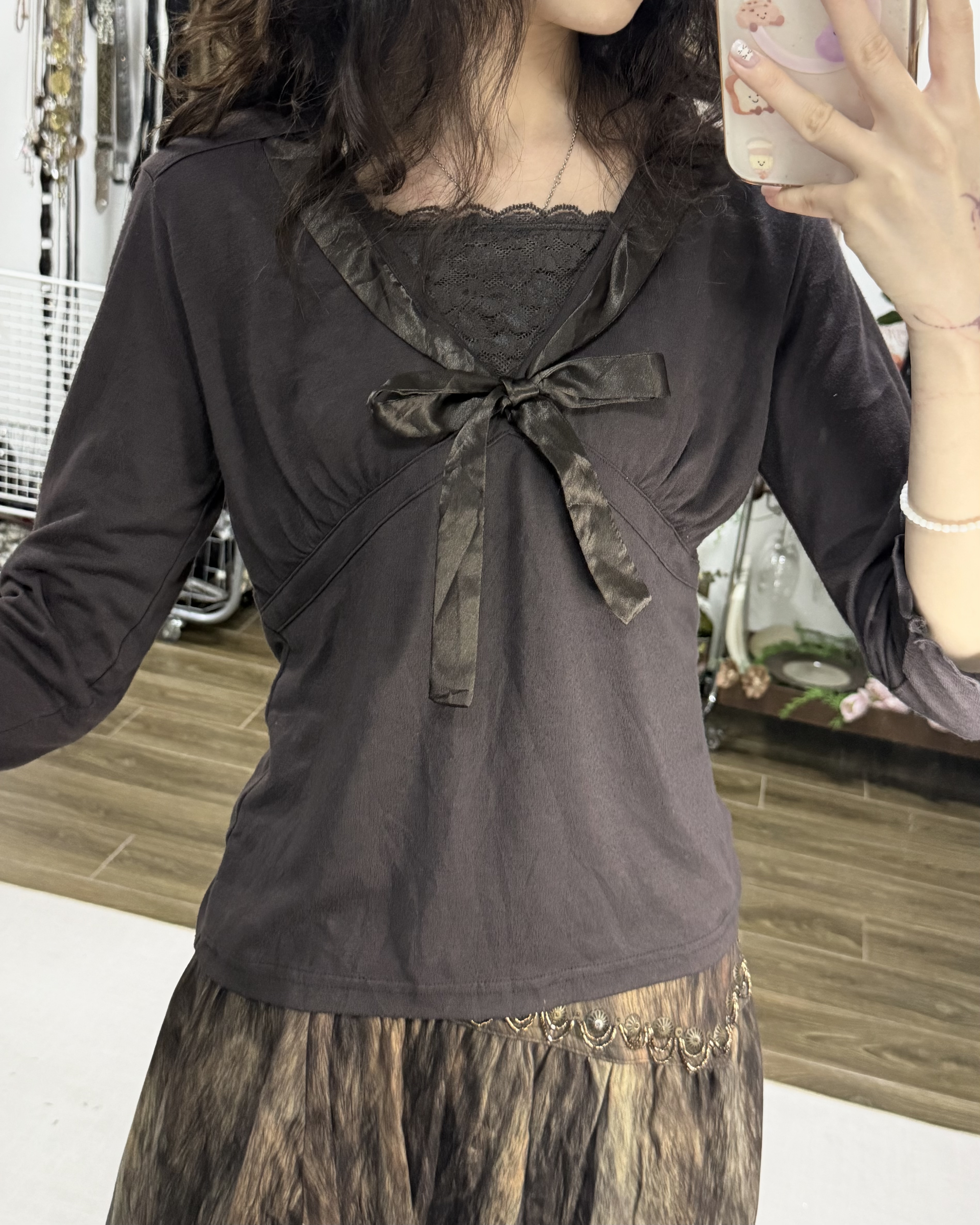 Ruffled Lace-Trim Wrap Top