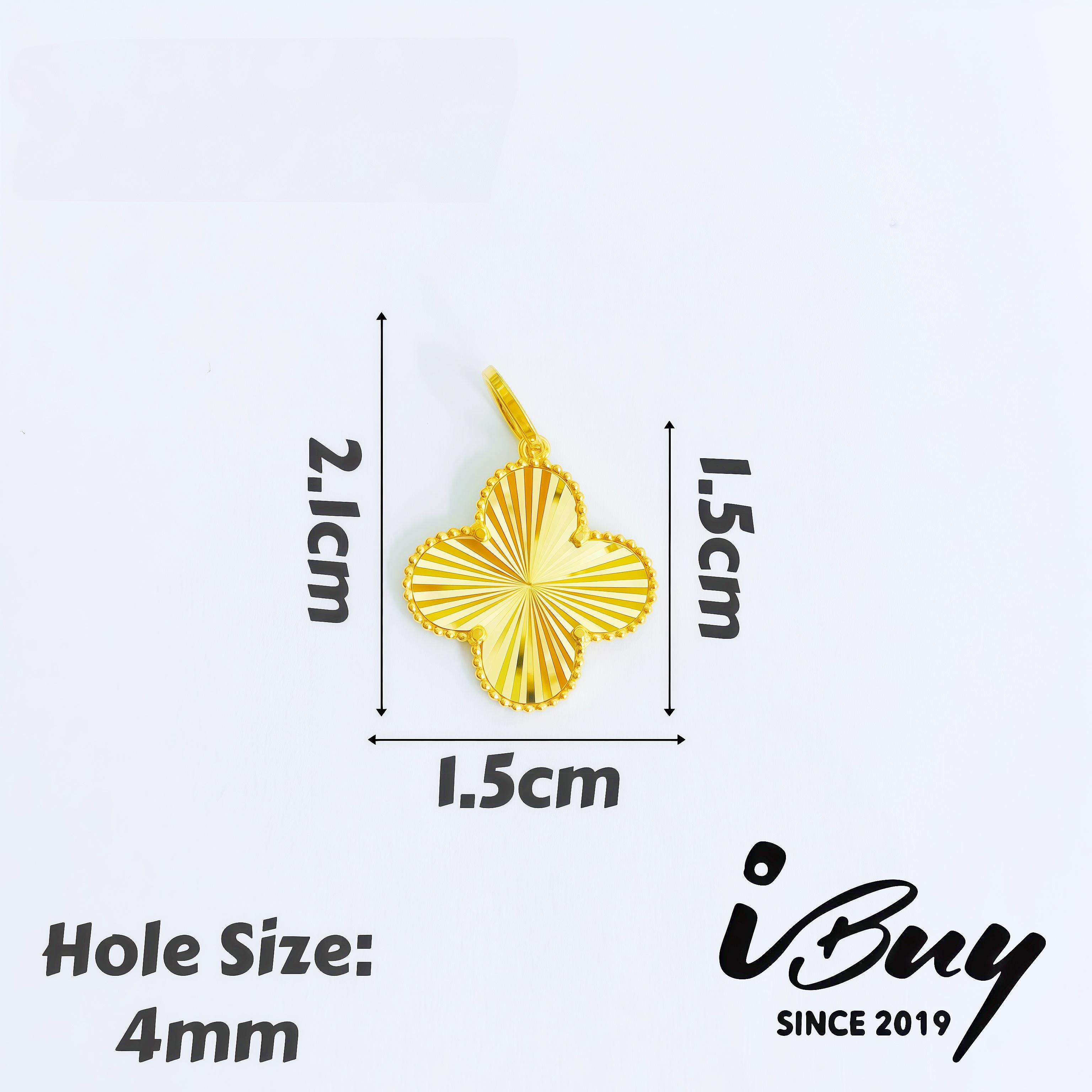 916 GOLD 15MM FULL GOLD VCA PENDANT (THIN) 916 金 15MM珠边镭射四叶草（薄）