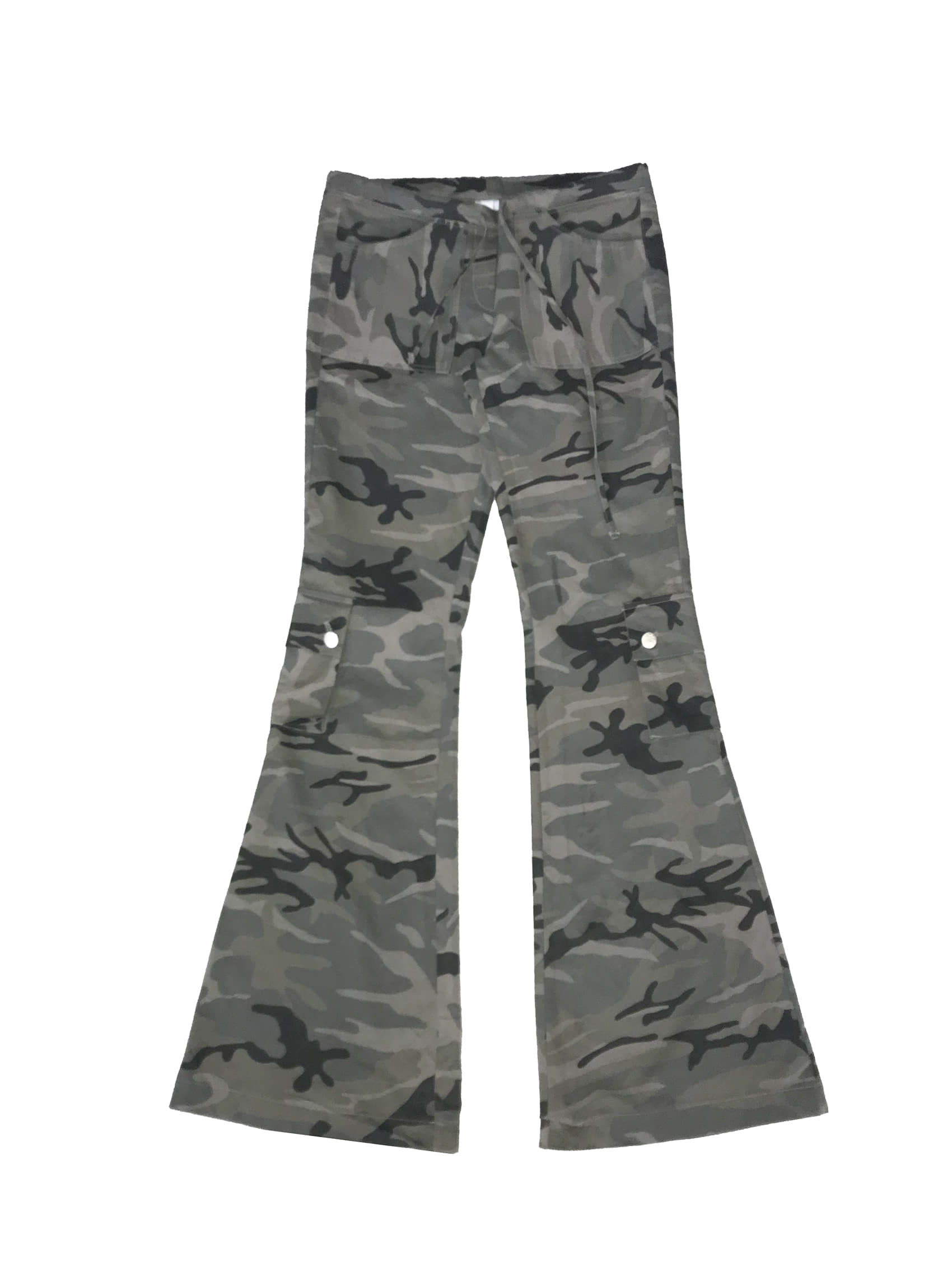 Camo Low-Rise Flare Cargo Pants