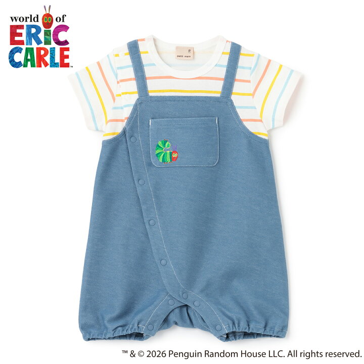 🇯🇵預訂 日本直送🇯🇵Petit Main x 好餓的毛毛蟲系列兩色刺繡條紋吊帶短袖連身服