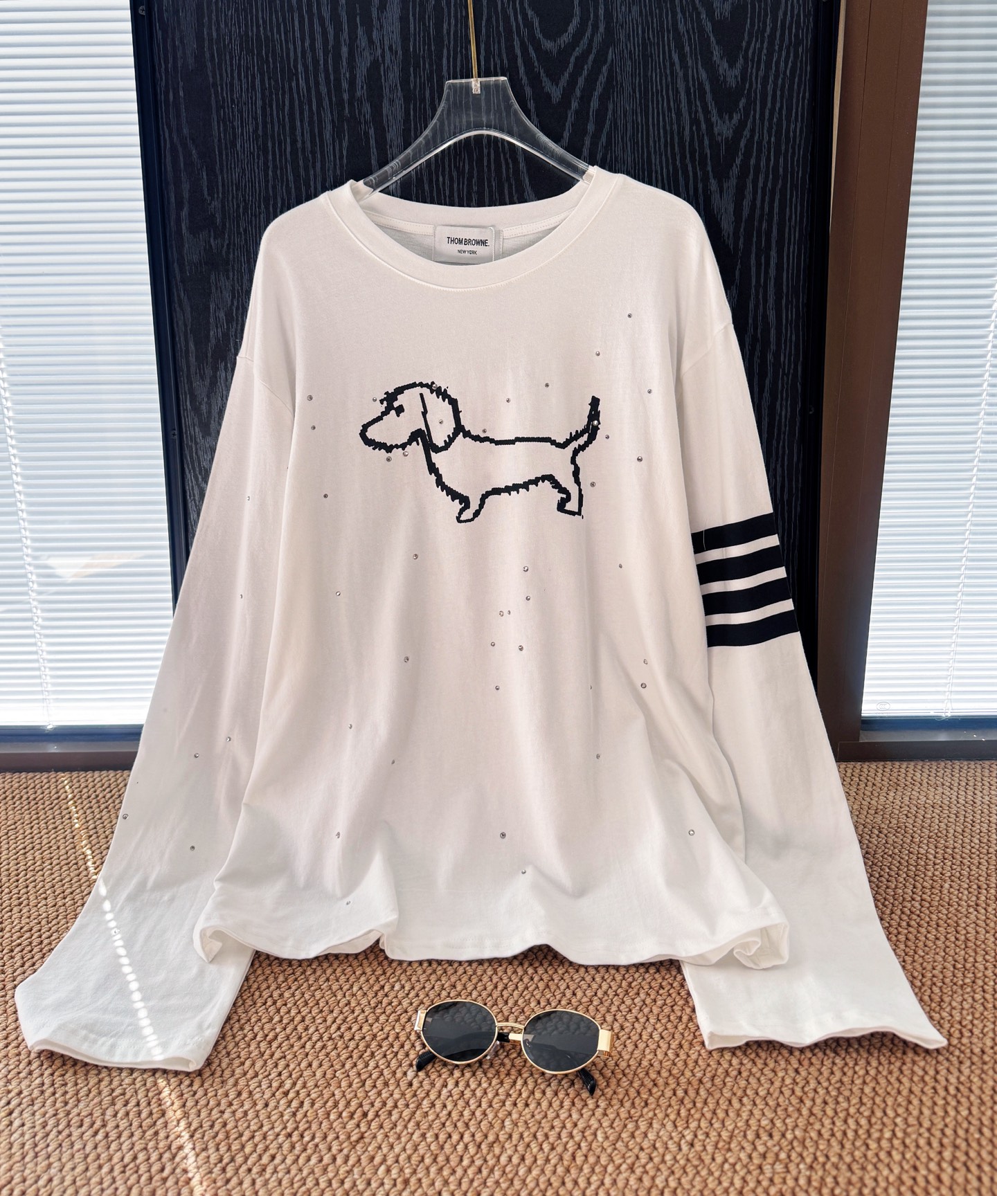 Thom Browne 小狗印花燙鑽長袖Tee 