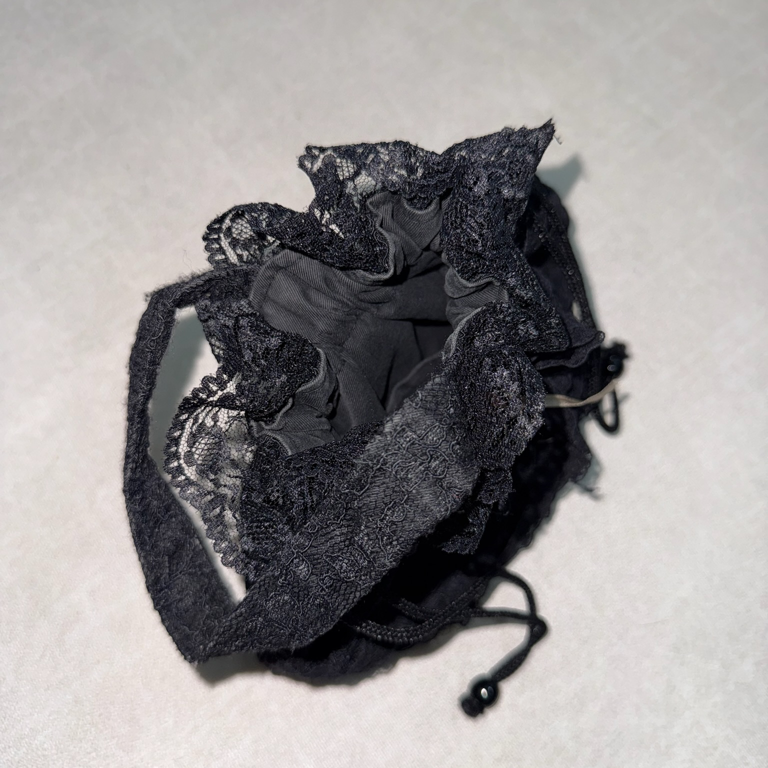 Black Lace Floral Applique Drawstring Pouch