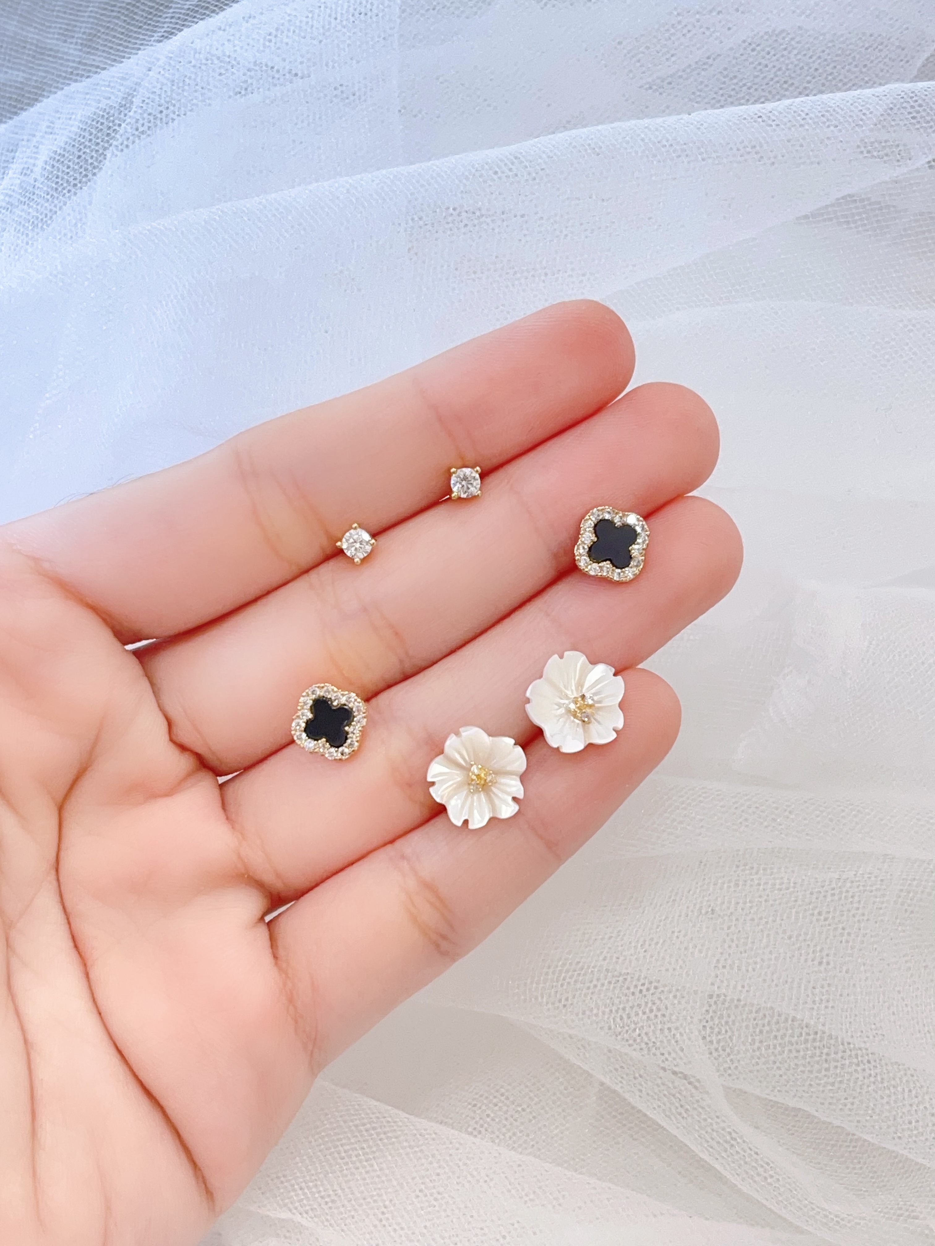 小花四叶草不同款耳环套装