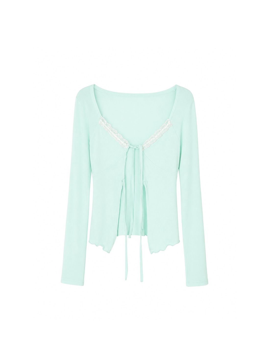 Soft Lace Trim Tie-Front Cardigan