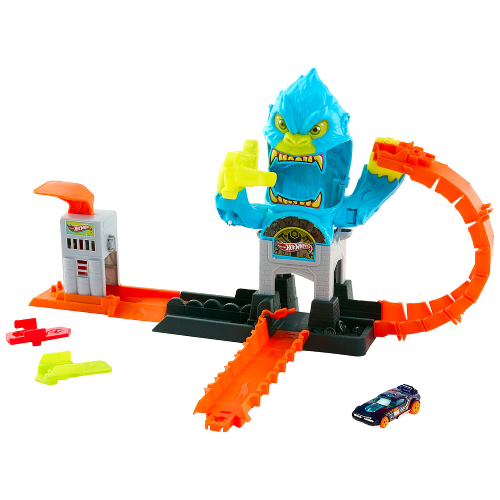 Hot Wheels City Gorilla Slam Attack 猩猩攻擊軌道玩具 Speed Snap 賽車套裝 兒童生日禮物